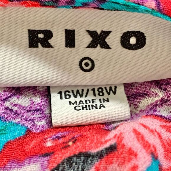 RIXO Womens Bold Floral Dress 16W 18W Short Sleeve Ruffle Hem Mini Boho Party - Picture 7 of 16